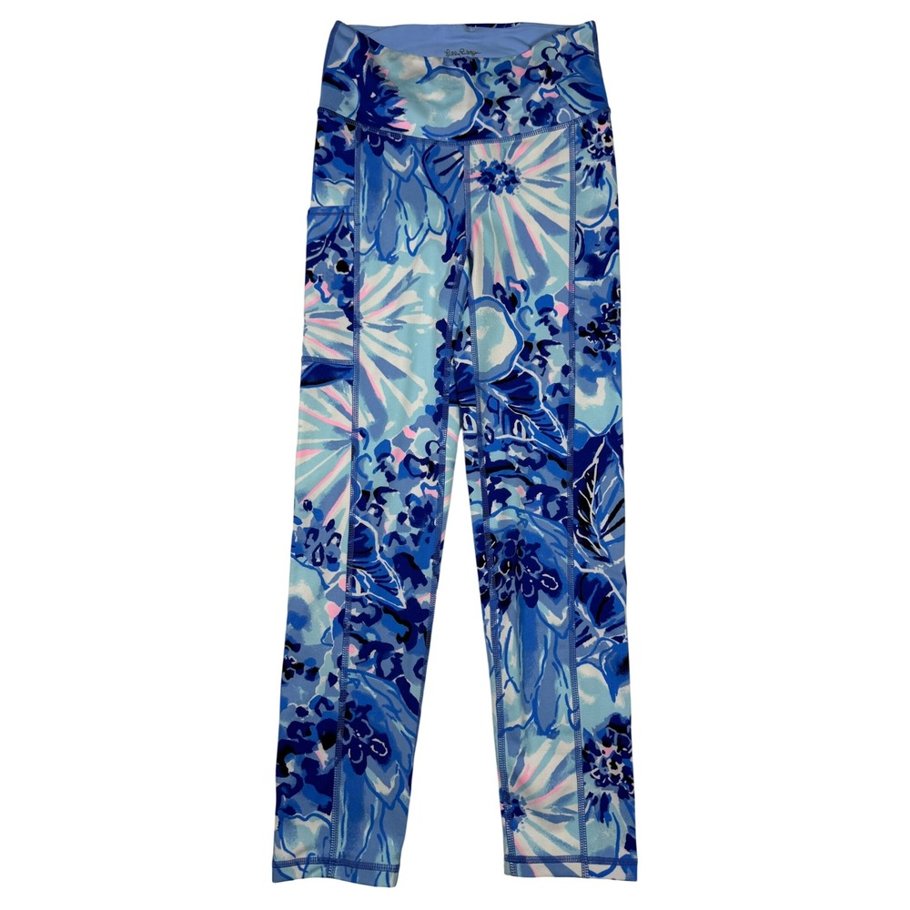 Lilly Pulitzer Luxletic Catch &‎ Keep Athletic Leggings XS Blue Floral High Rise